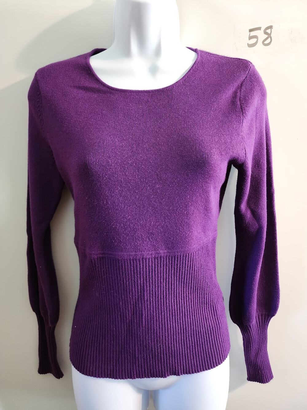 Linea by Louis Dell'Olio XXS Purple Ribbed Knit Fitted Crewneck Sweater Top